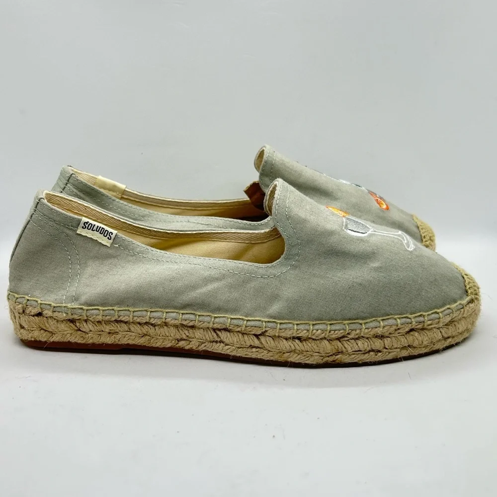 Soludos Gray Espadrilles with Embroidered Cocktail Design Size 8.5